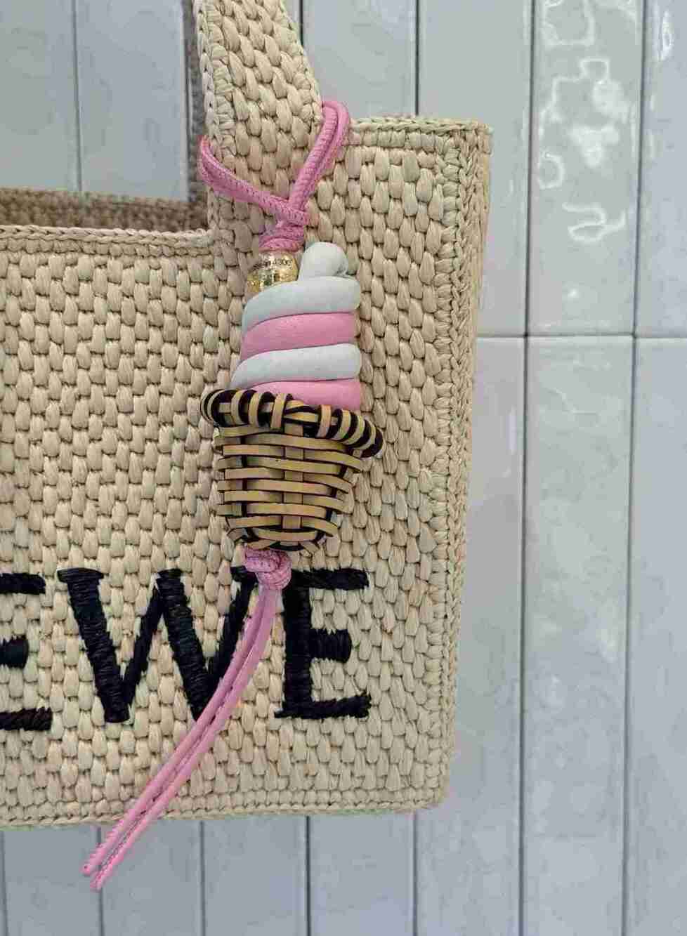 Loewe Inspired Woven Pinecone Bag Charm Pink Cord Fruit Pendant Bag Accessory - Picture 2 of 5